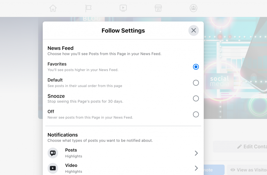 facebook follow settings favorite