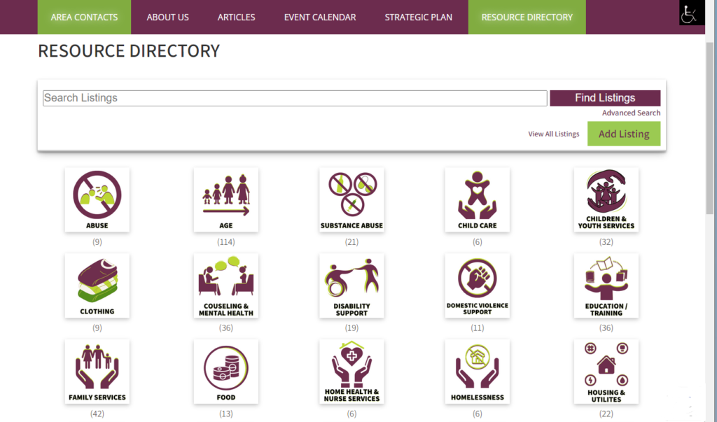 waynehelp resouce directory website page