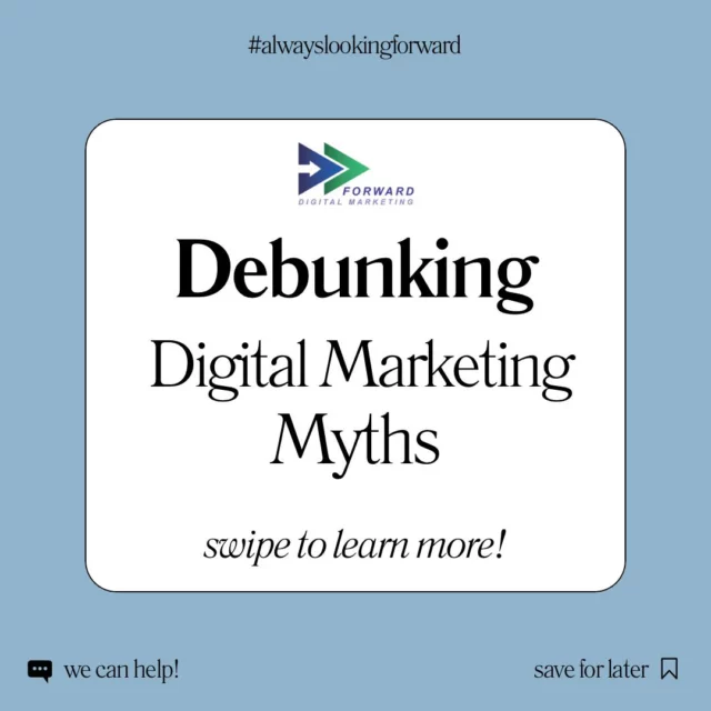 Think digital marketing is just for the big players? Or that you need to be everywhere online to succeed? Think again!

At Forward Digital Marketing, we know that it’s not about the size of your business or being on every platform—it’s about reaching the right people with the right message, consistently.

Don’t fall for these common myths:
• Digital marketing is only for big companies
• More followers = more sales
• You need to be on every social platform
• Digital marketing delivers instant results

Ready to grow smarter, not harder? Let’s chat!
